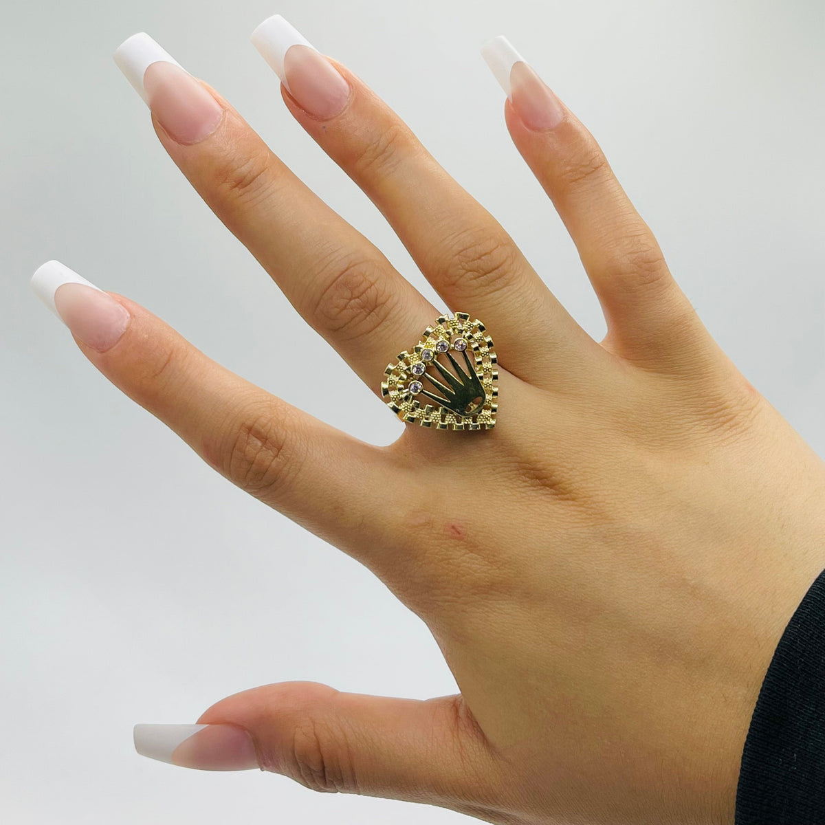 10K Gold RX Heart Ring with Pink Crown | Face Size: 22mm