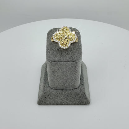 10k Gold Clover Cz Border Nugget Ring (L)