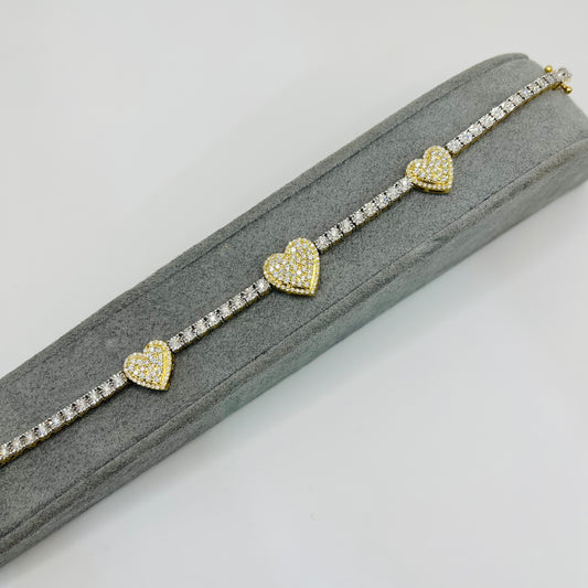 Three Heart Diamond Cluster Tennis Bracelet