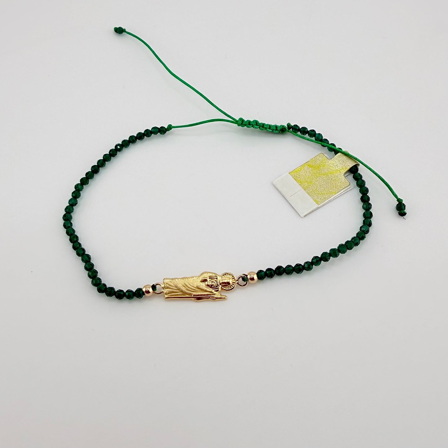 14K Gold Beaded San Judas Bracelet – Green