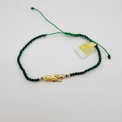 14K Gold Beaded San Judas Bracelet – Green