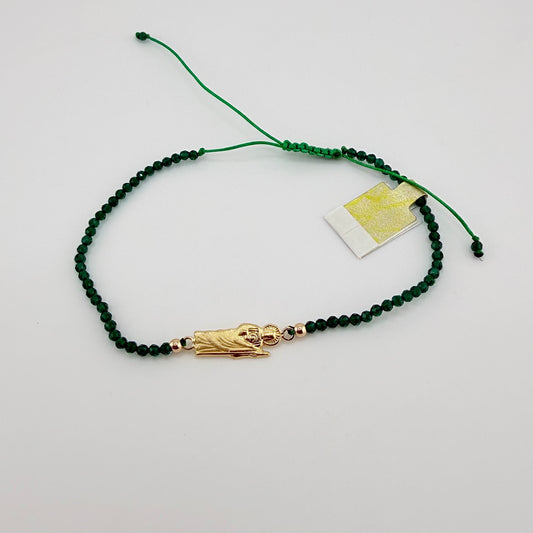 14K Gold Beaded San Judas Bracelet – Green