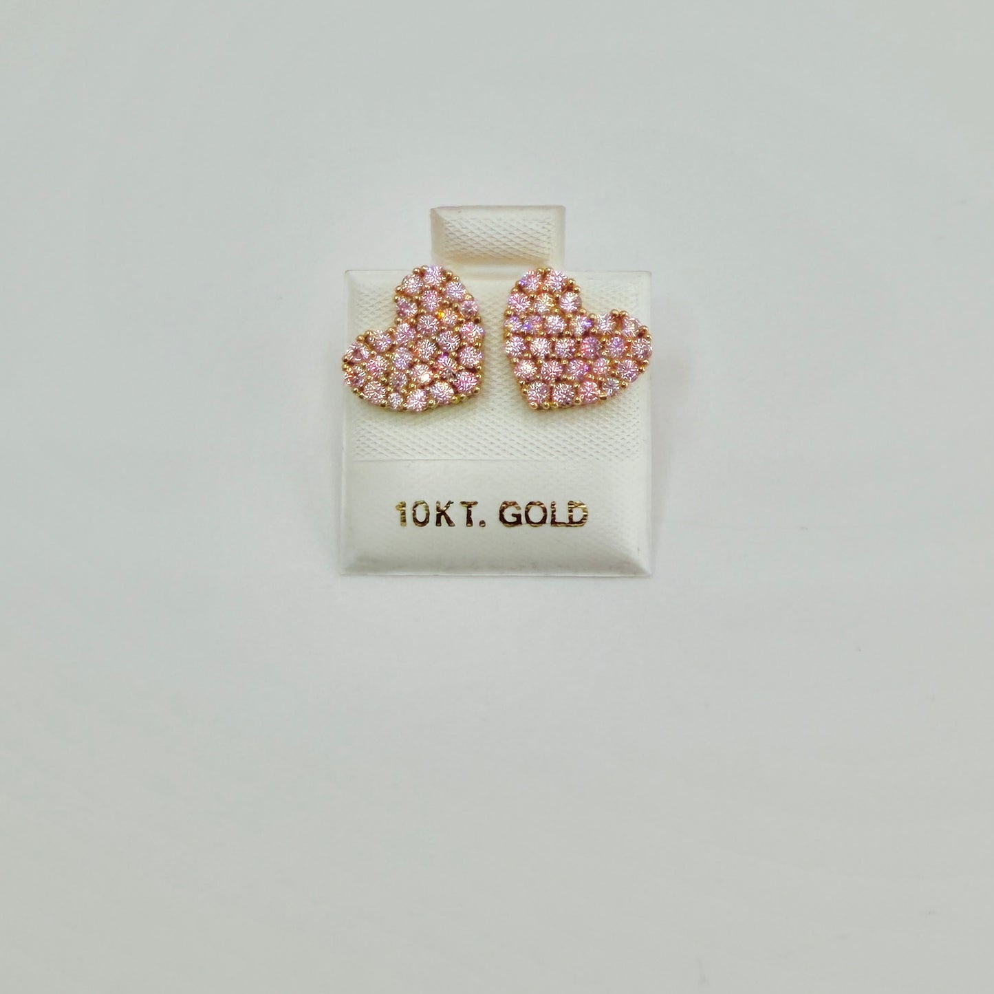 10k Gold BubbleGum CZ Pink Heart Earrings