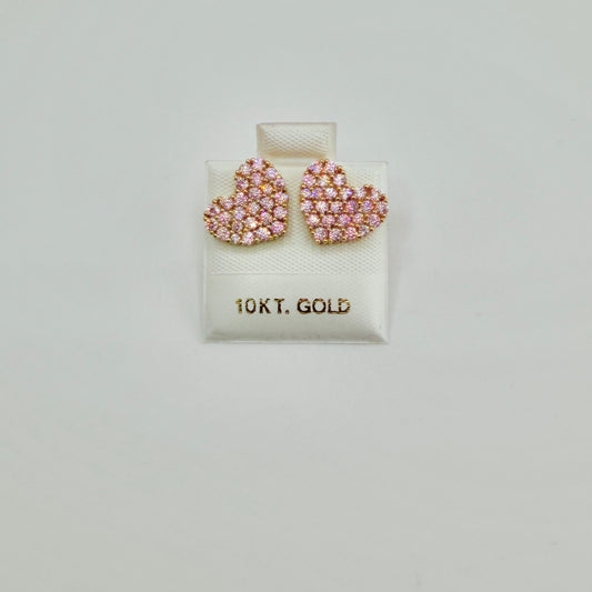 10k Gold BubbleGum CZ Pink Heart Earrings