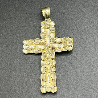 10k gold Square Edge Nugget cross with White Gold Jesus