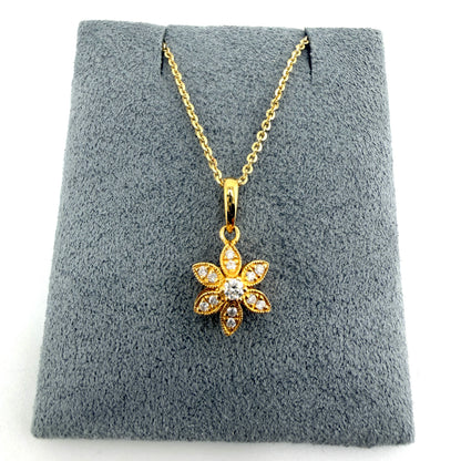14k Gold Natural VS Diamond Flower Pendant Necklace Set