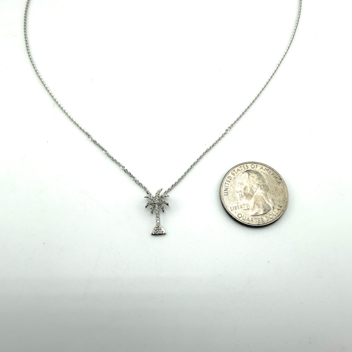 14K White Gold Natural Diamond Palm Tree Necklace Set