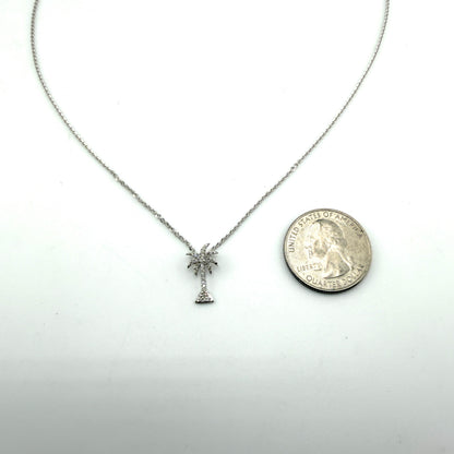 14K White Gold Natural Diamond Palm Tree Necklace Set