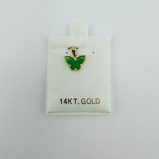 14k Gold Fancy Jade Butterfly Charm