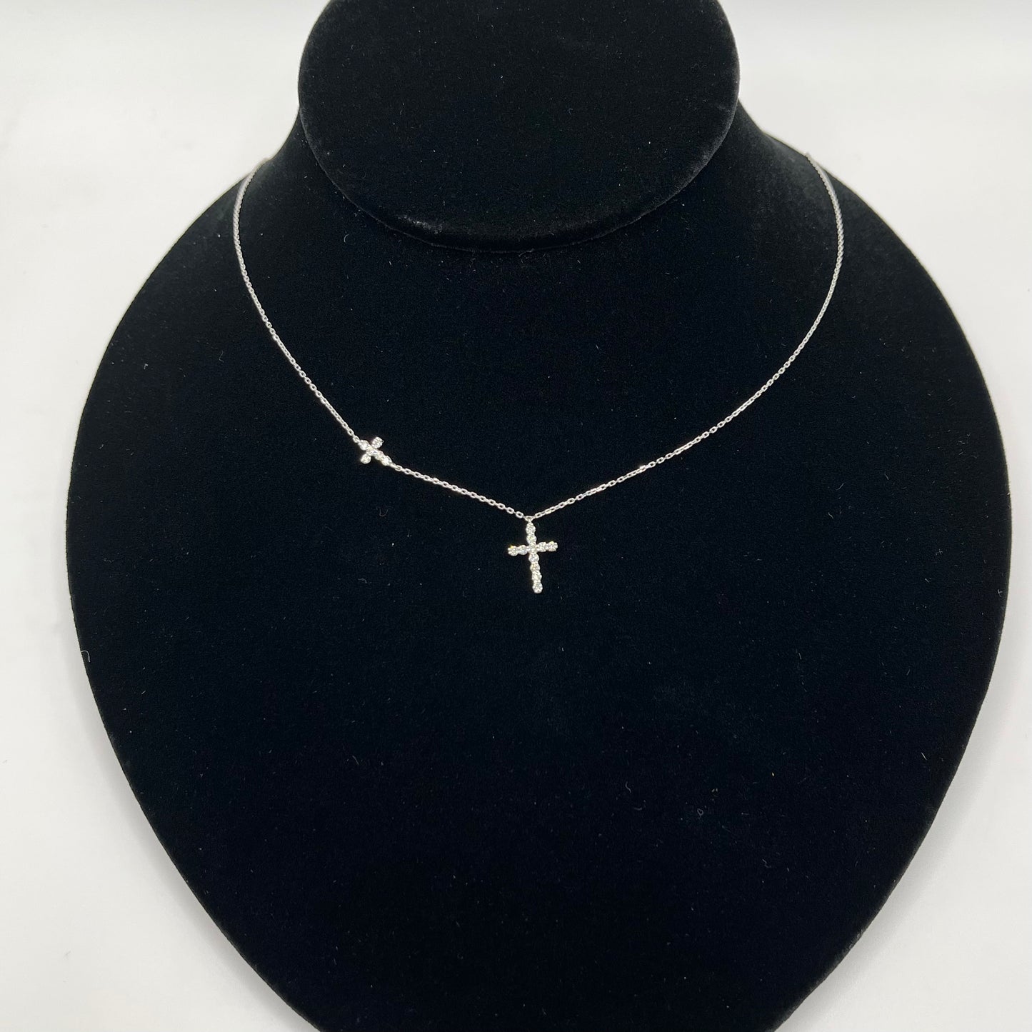 14k White Gold Diamond Tiny Cross Lux Chain