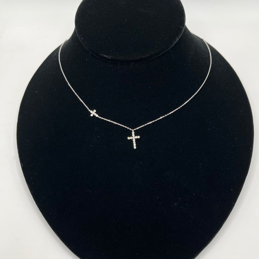 14k White Gold Diamond Tiny Cross Lux Chain