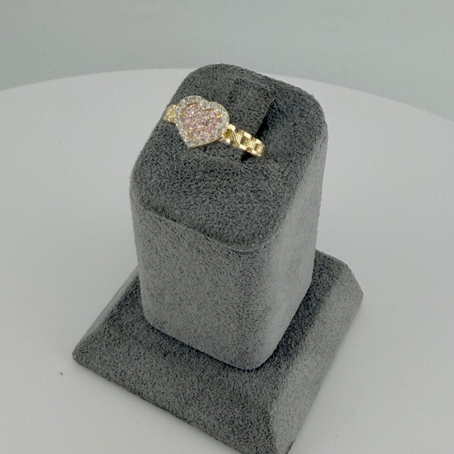 10K Gold Petite Pink Heart Cz Rx Band Ring
