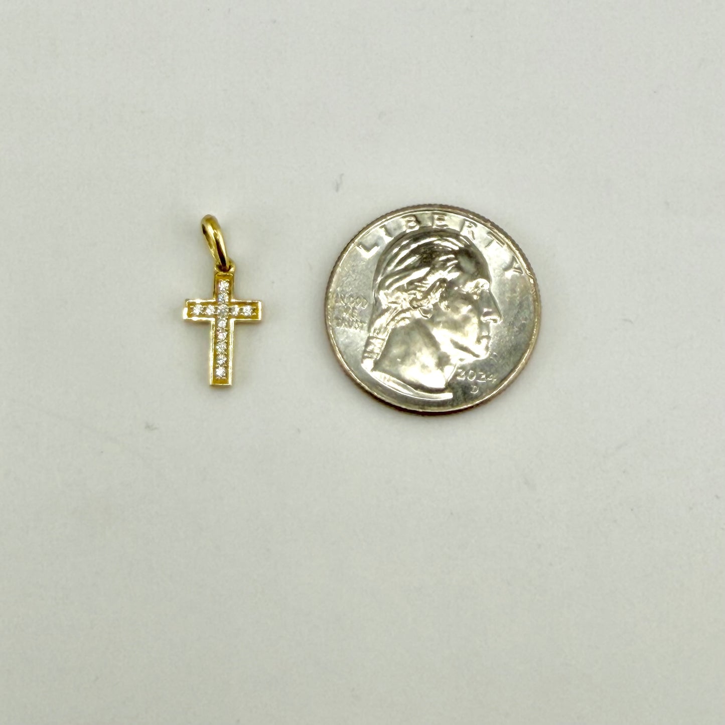 10k Gold Micro Cz Cross Charm