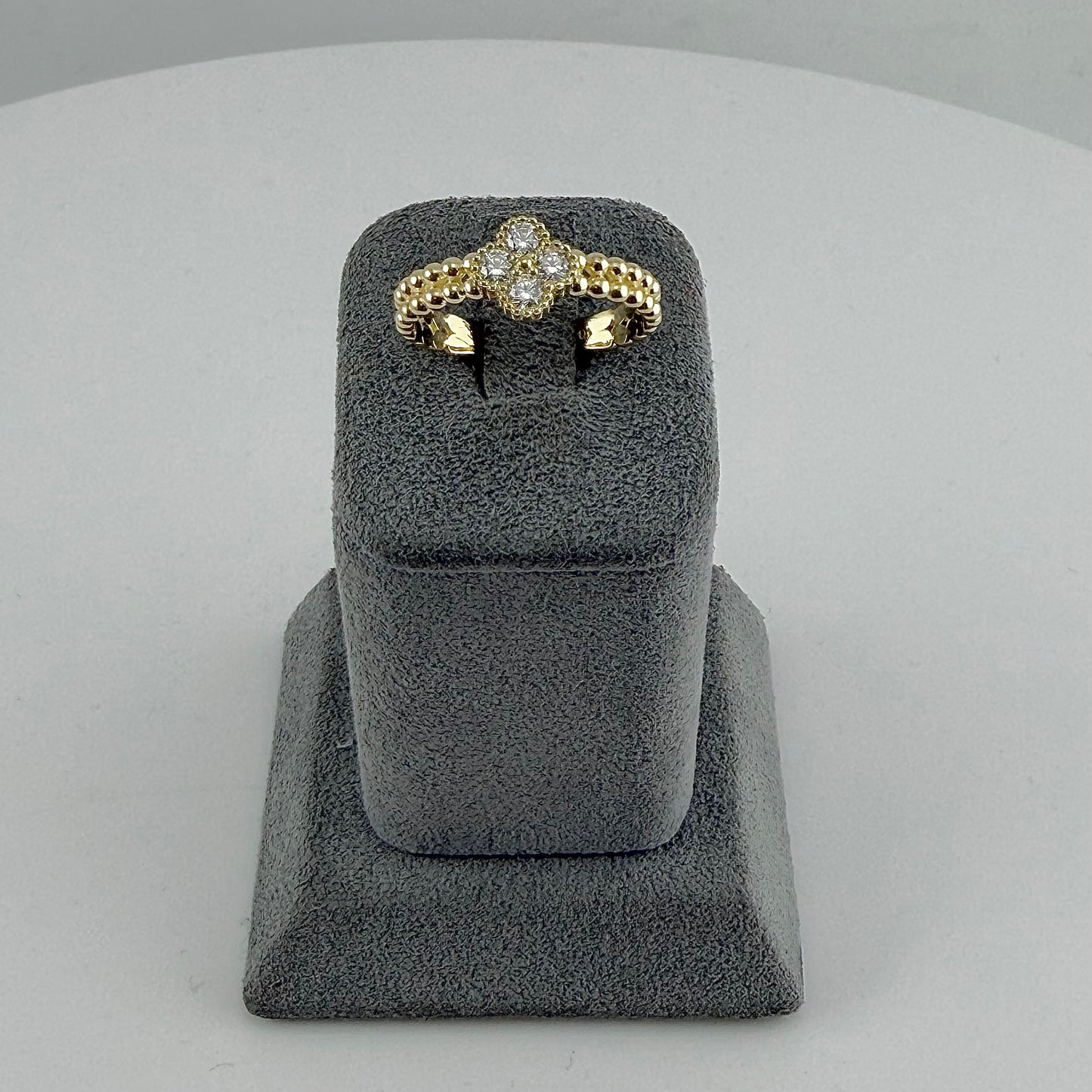 10k Gold Beaded Bliss Clover CZ Ring