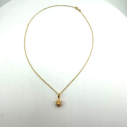 14k Gold Natural VS Diamond Flower Pendant Necklace Set