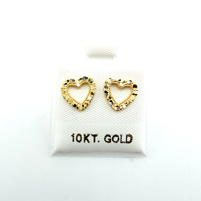 10K Gold Baby Open Heart Nugget Earrings