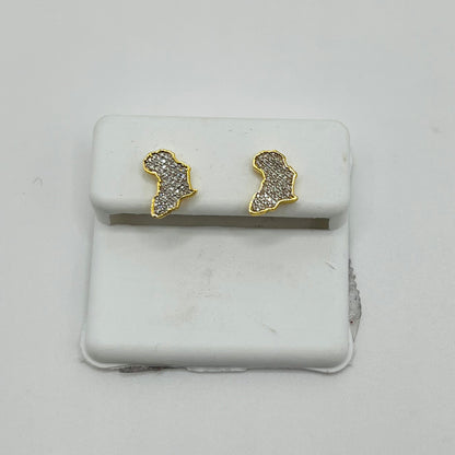 10K Gold Diamond Africa Earrings | Face Size: 10mm