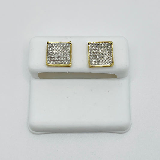 10k Gold Flashing Diamond Square Earrings