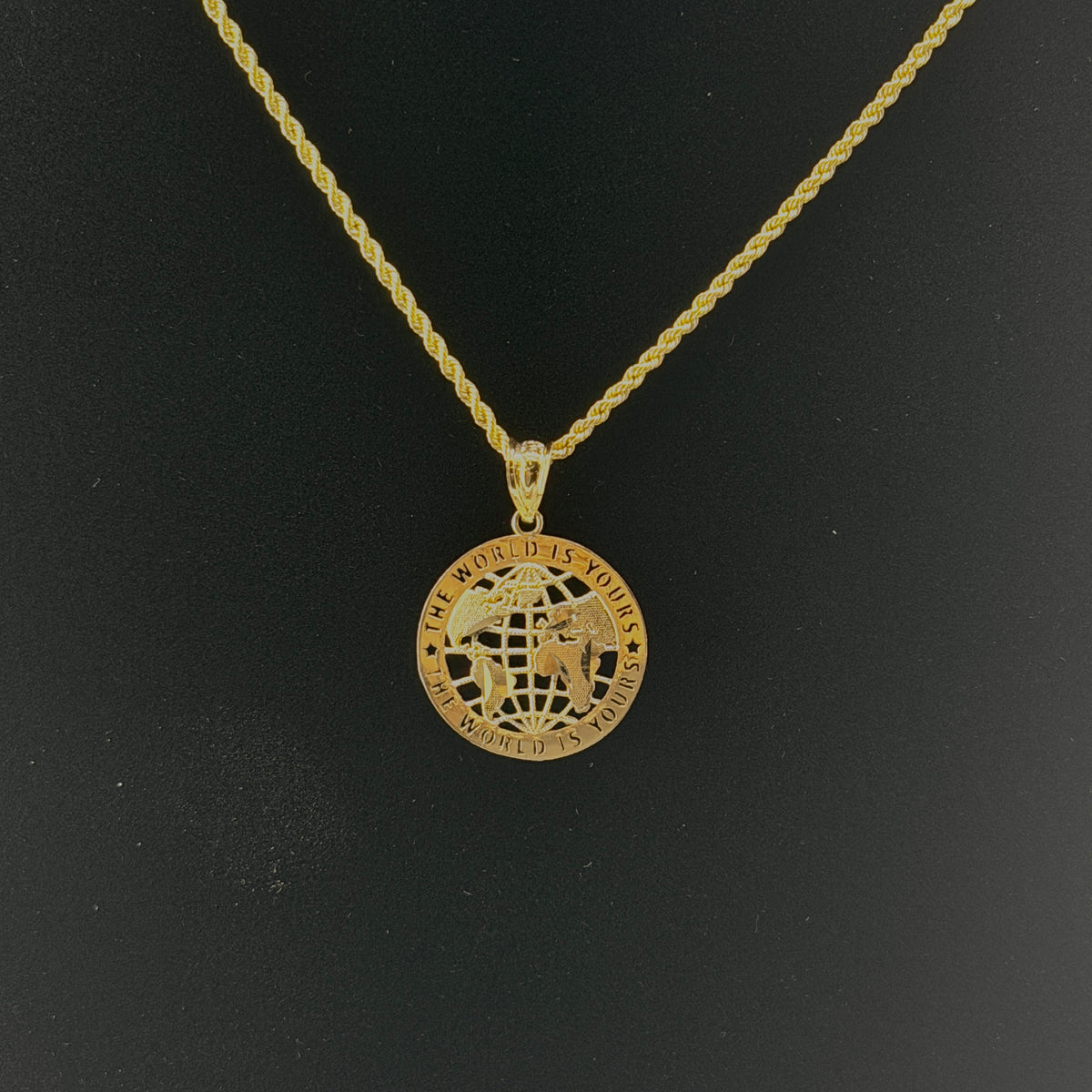 10K Gold World Is Yours Necklace charm and chain in real gold