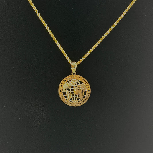 10K Gold World Is Yours Necklace charm and chain in real gold