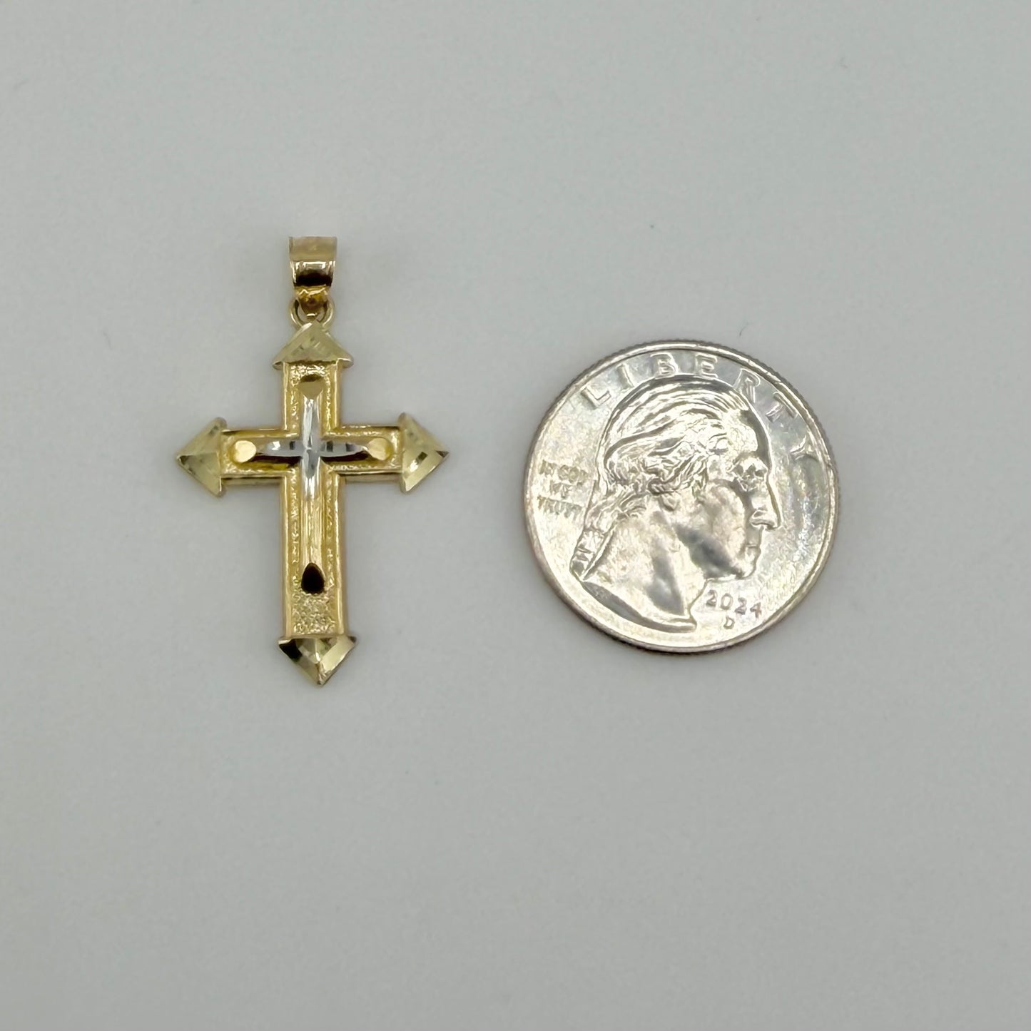 10k Gold Two tone Arrow Point Cross Charm