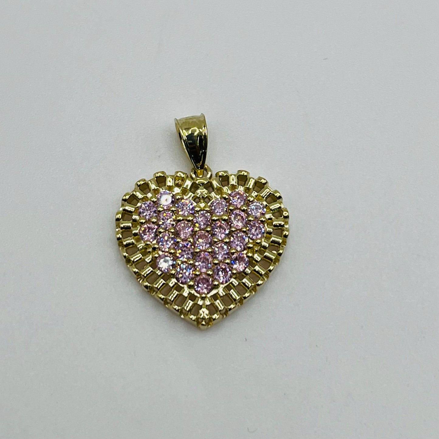 10k Gold Flat Rx Pink Cz Heart Charm (L)