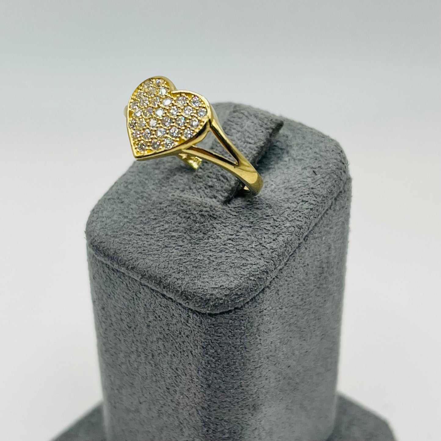 10K Gold Domed CZ Heart Ring | Color: White