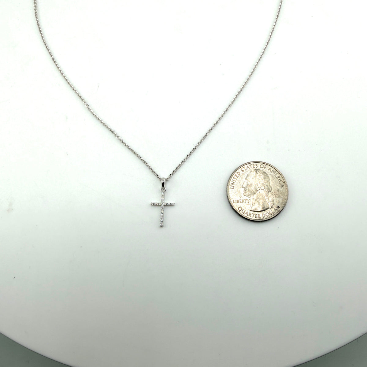 14K White Gold Natural Diamond Dainty Cross Necklace Set