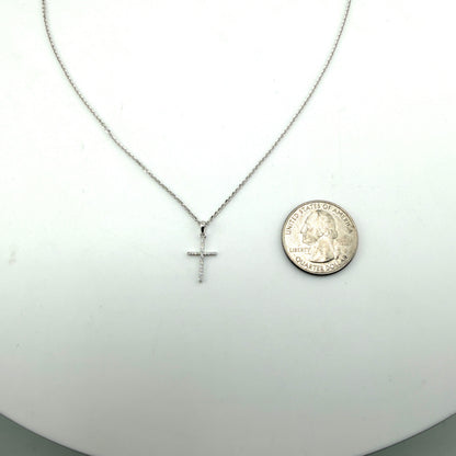 14K White Gold Natural Diamond Dainty Cross Necklace Set