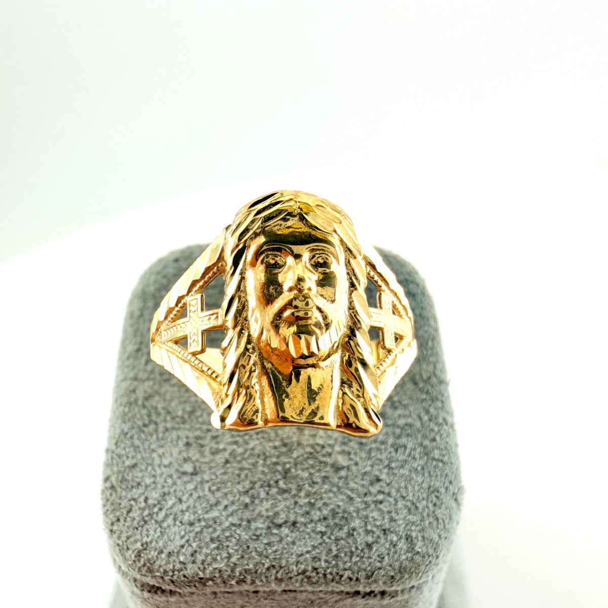 10k Gold Jesus Ring with Crosses