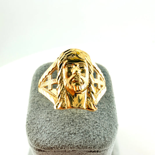 10k Gold Jesus Ring with Crosses