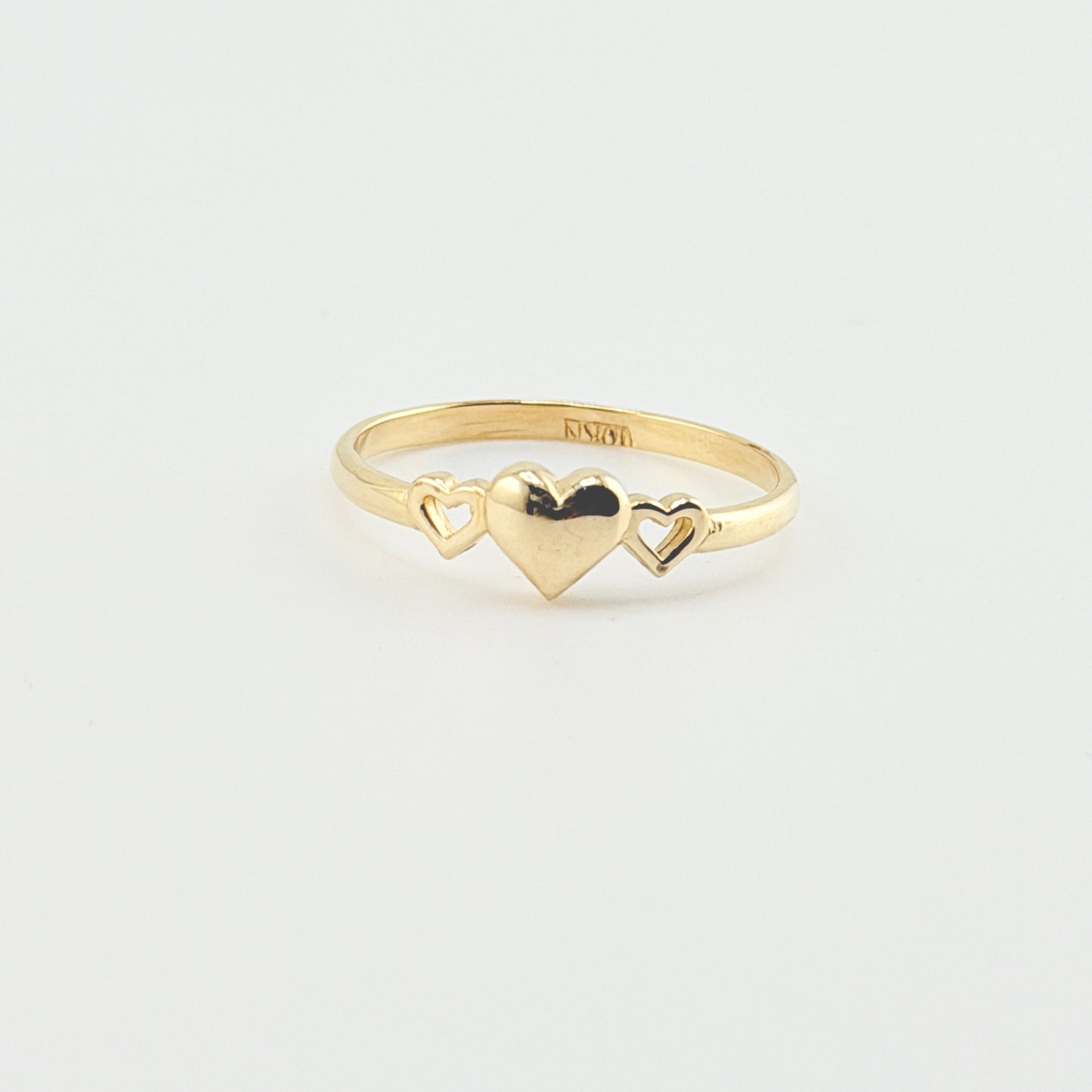 10K Gold Trio of Hearts Dainty Ring