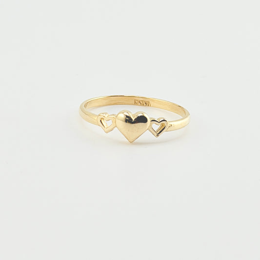 10K Gold Trio of Hearts Dainty Ring