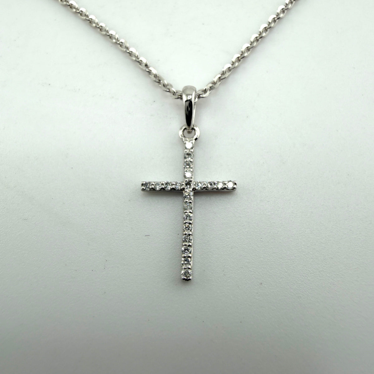 14K White Gold Natural Diamond Dainty Cross Necklace Set