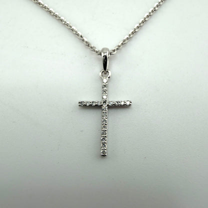 14K White Gold Natural Diamond Dainty Cross Necklace Set