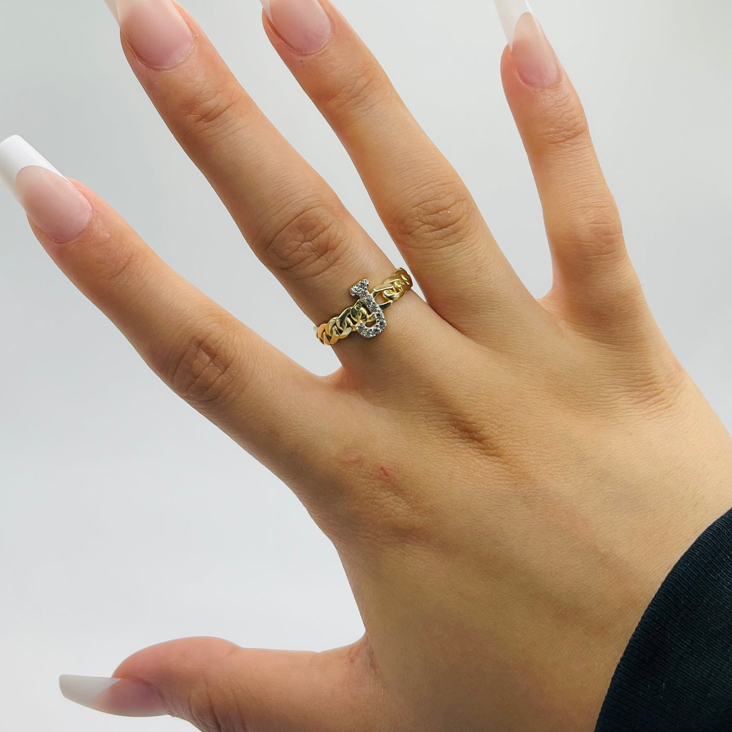 10K Gold Miami Cuban Initial Ring