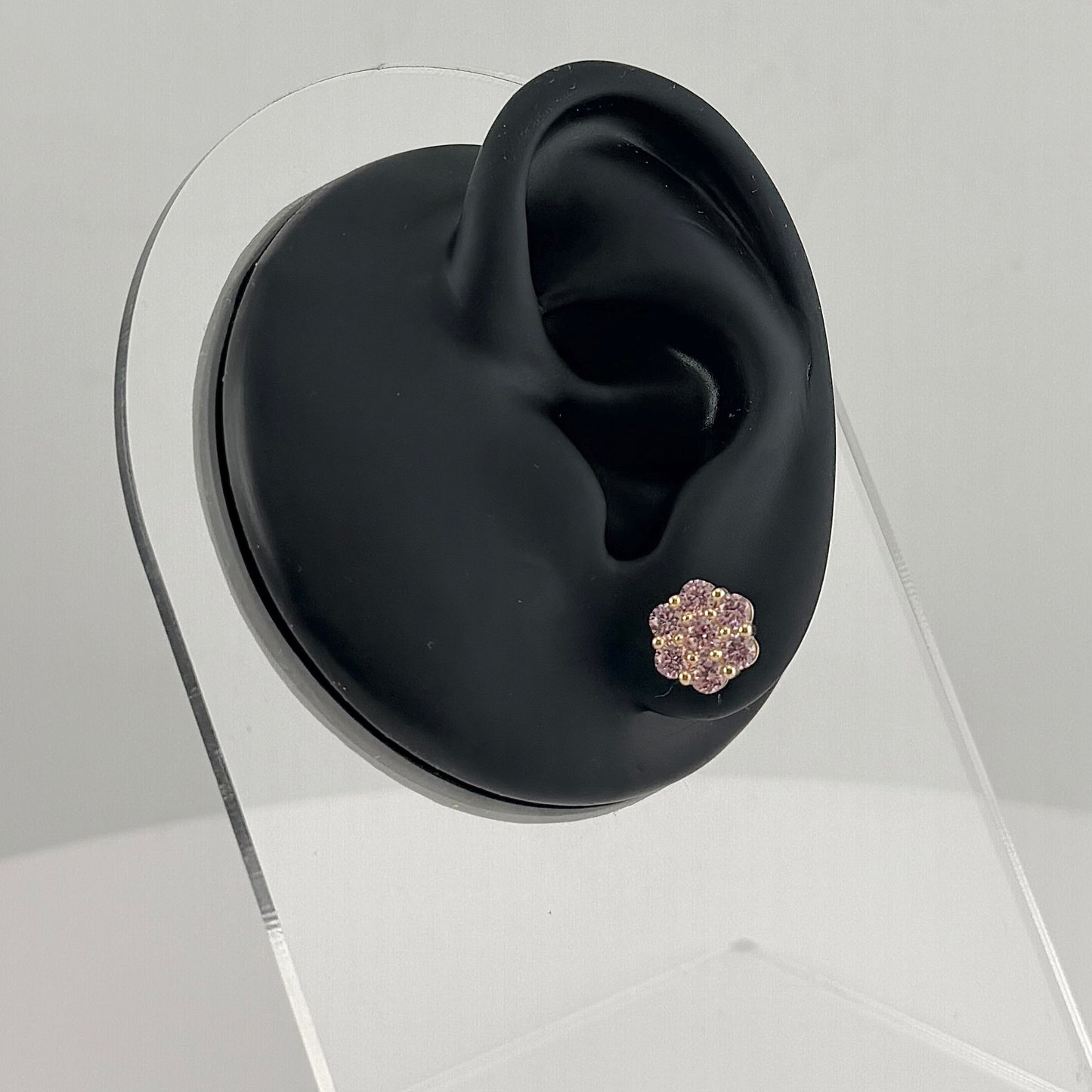 10K Gold Pink Flower CZ Studs | Face Size: 8mm