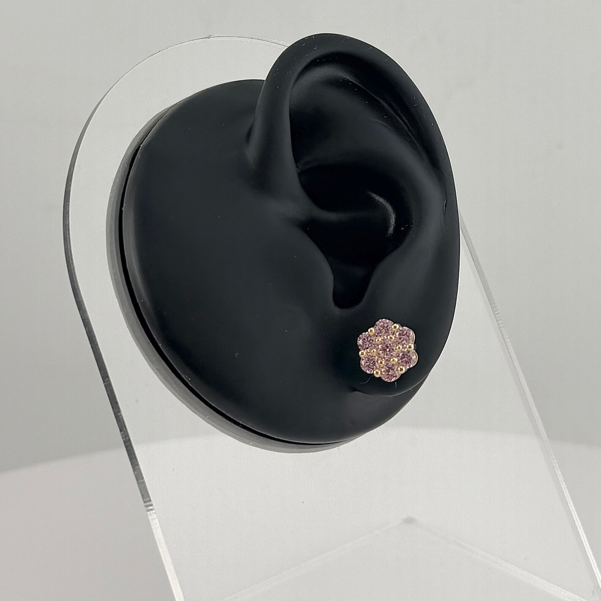 10K Gold Pink Flower CZ Studs | Face Size: 8mm