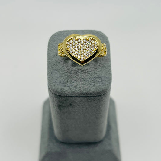 10K Gold Cuban Link CZ Heart Ring