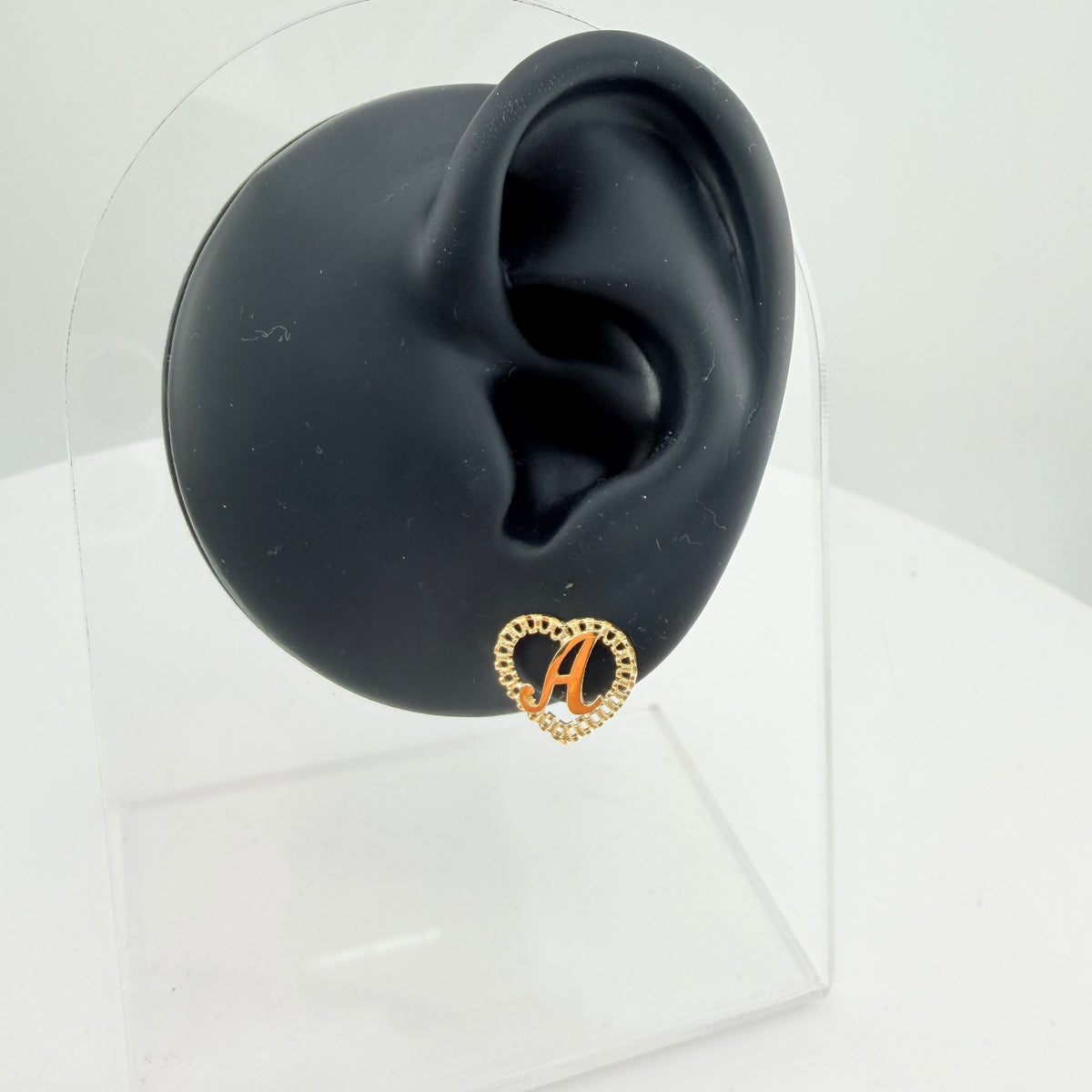 10K Gold Mini RX Heart Initial Earrings