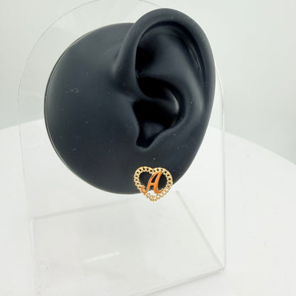 10K Gold Mini RX Heart Initial Earrings
