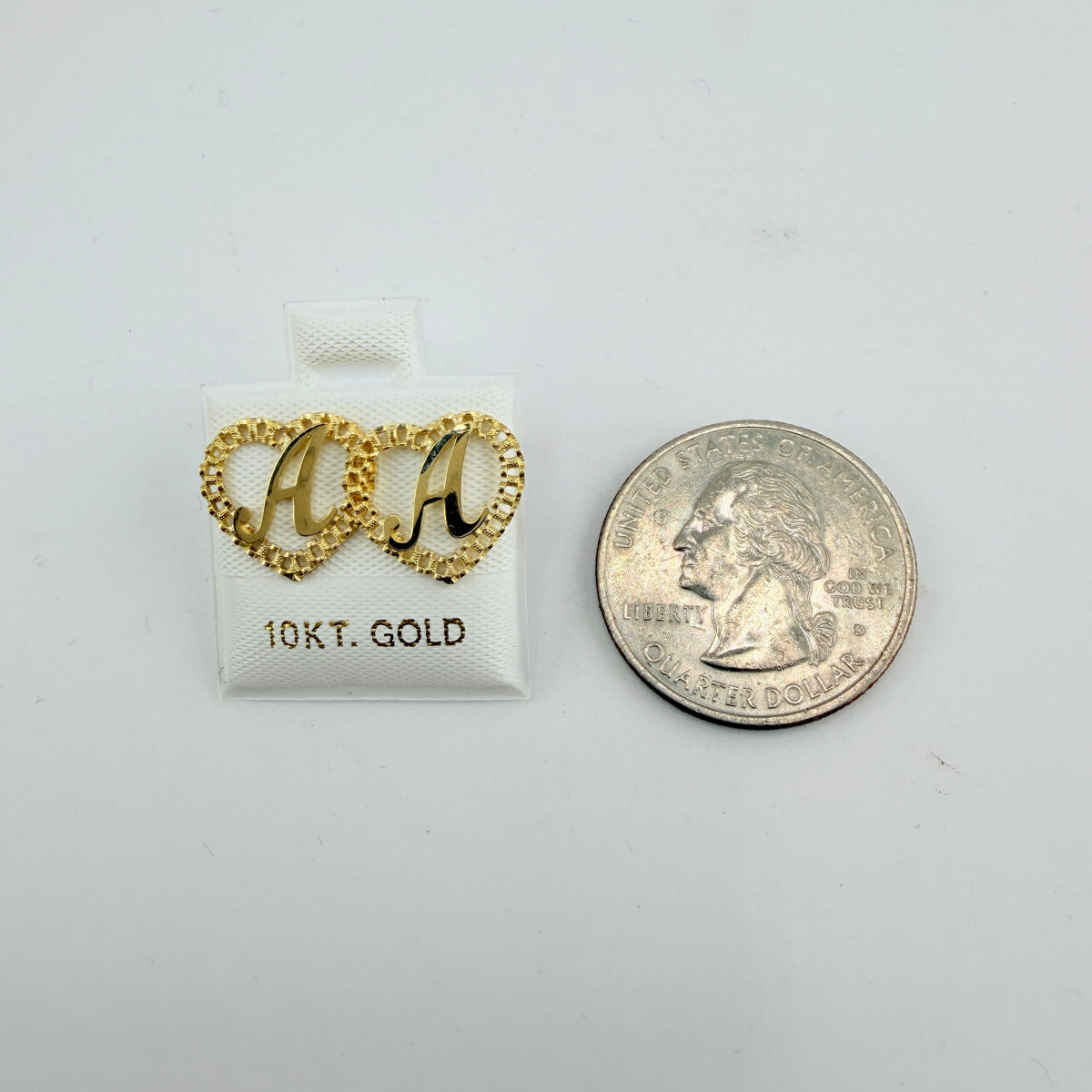 10K Gold Mini RX Heart Initial Earrings