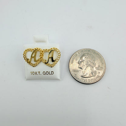10K Gold Mini RX Heart Initial Earrings