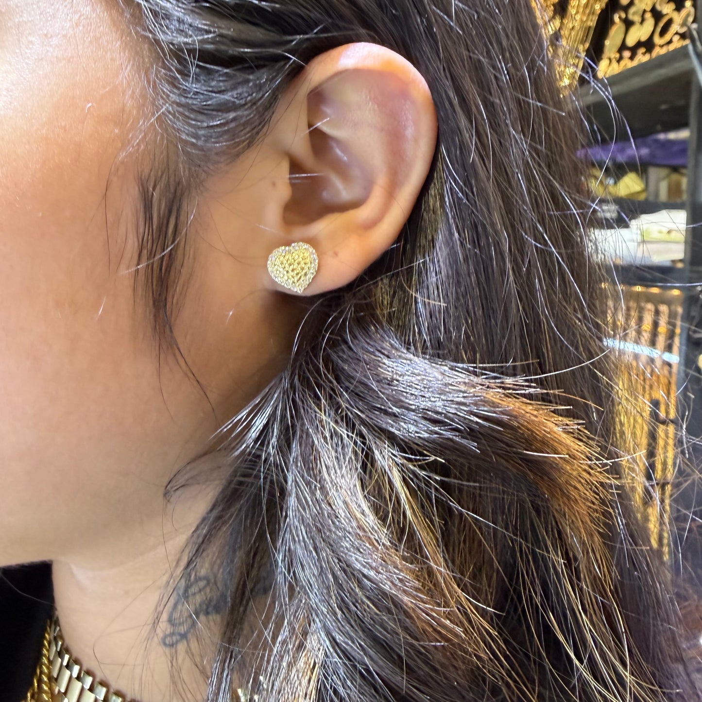 10K Gold Heart Nugget Earrings with CZ Border (sm)