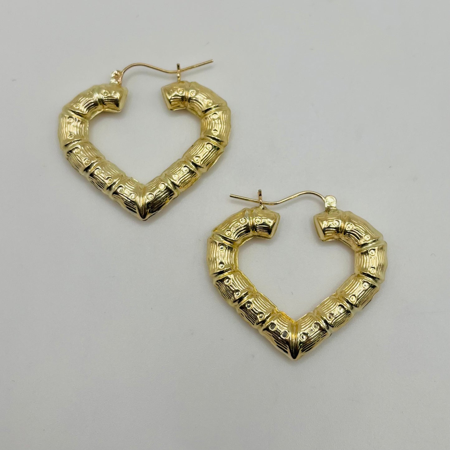 10k Gold 1.3" Heart Bamboo Hoops (Lightweight)