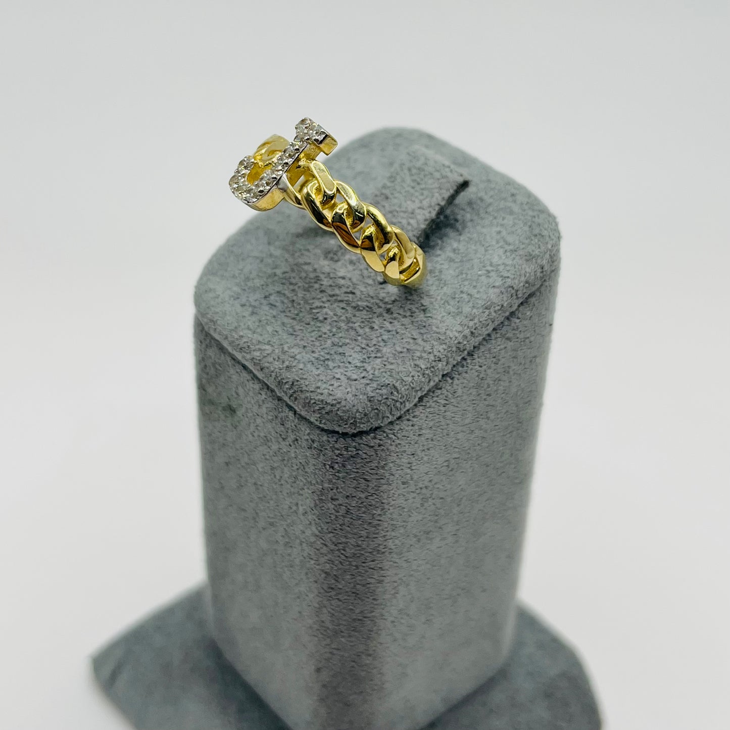 10K Gold Miami Cuban Initial Ring