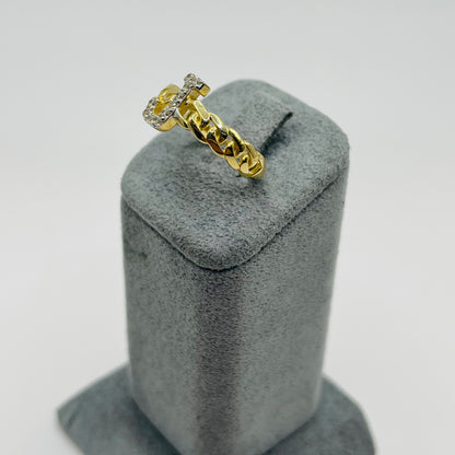 10K Gold Miami Cuban Initial Ring