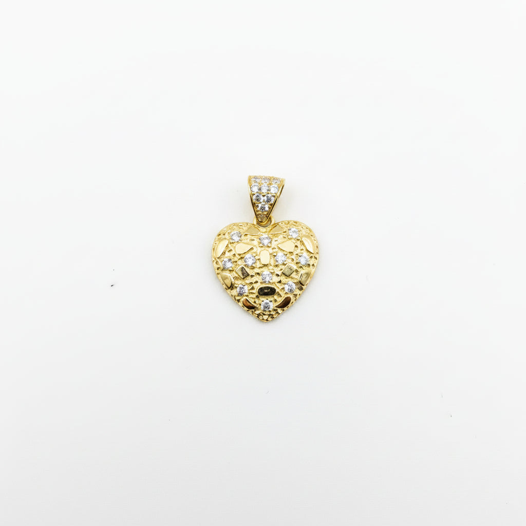 10k Gold Cz Heart Nugget Charm