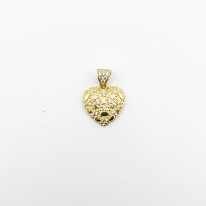 10k Gold Cz Heart Nugget Charm