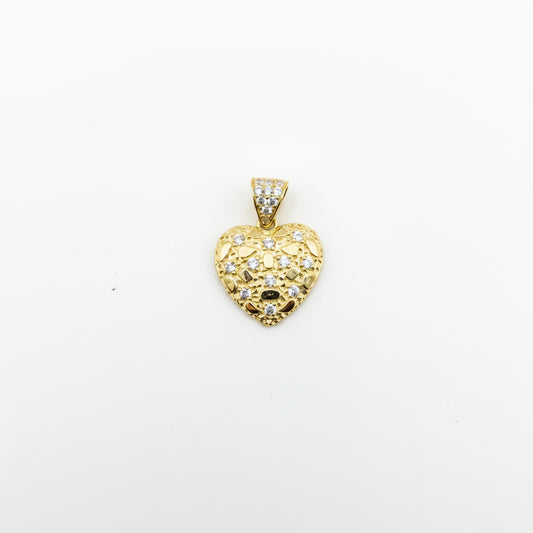 10k Gold Cz Heart Nugget Charm